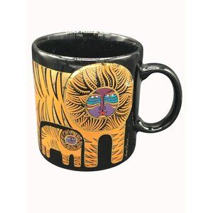 Laurel Burch Lion Art Ceramic Mug Black/Gold 4"x5" Vibrant Design Coffee Tea Cup